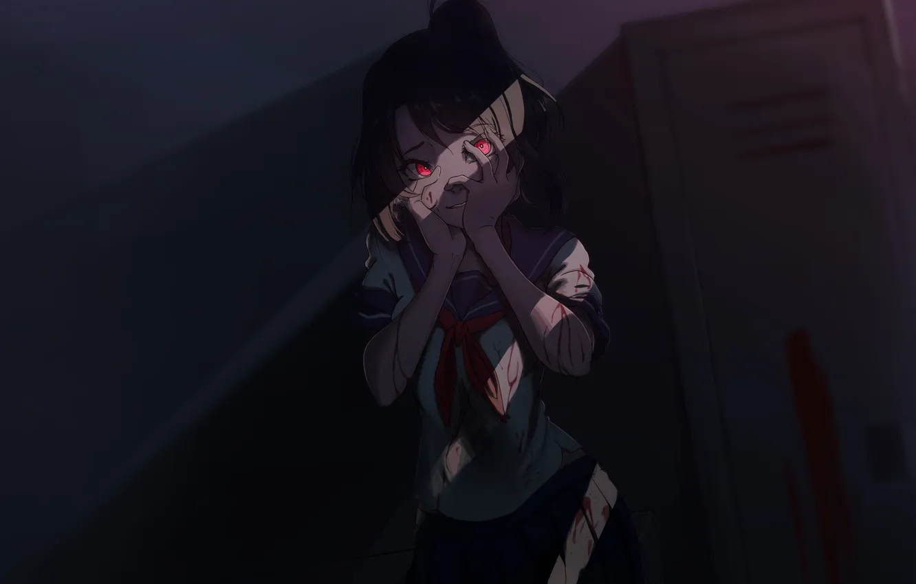 Photo wallpaper girl, darkness, blood, anime, art, form, schoolgirl, Yandere-chan