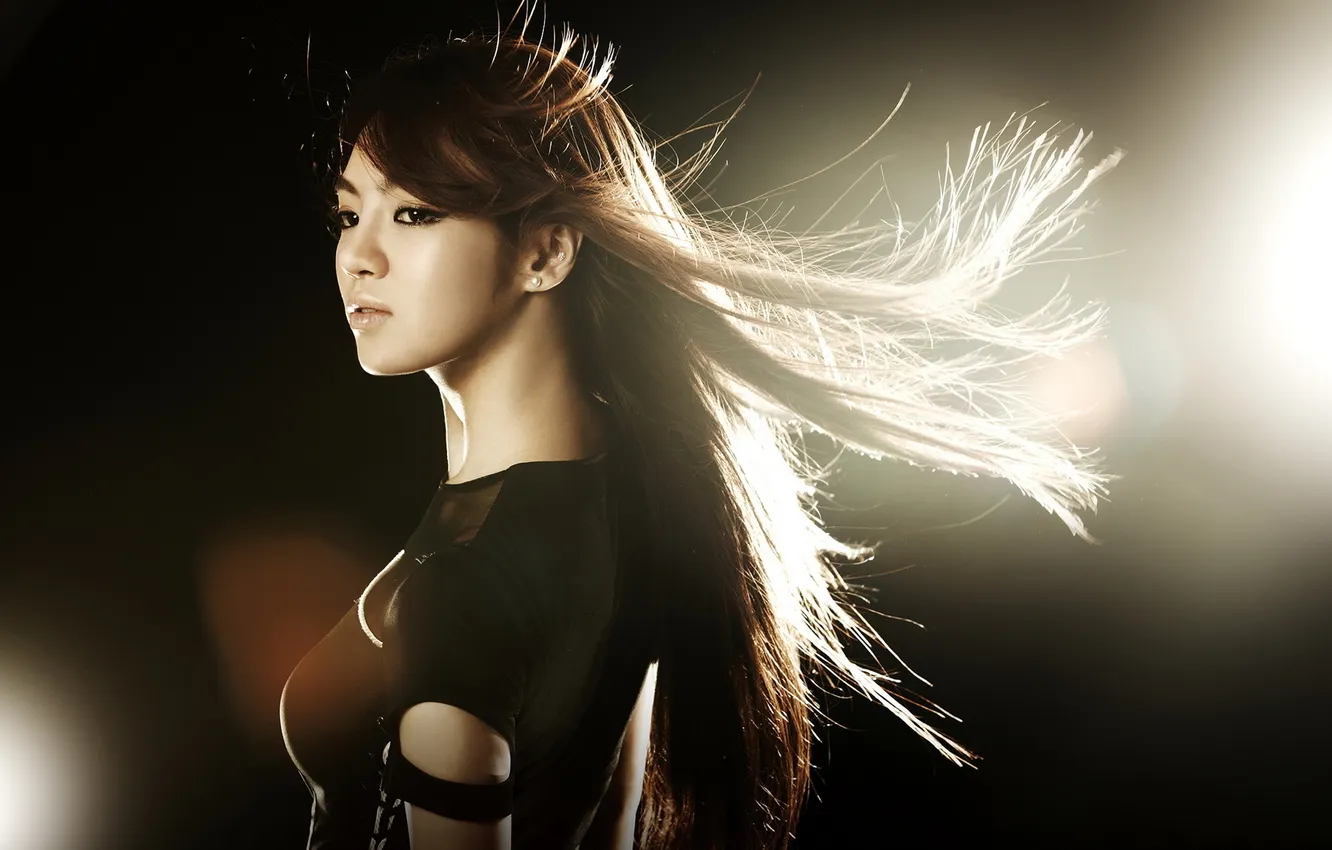 Photo wallpaper eyes, girl, light, hair, Asian