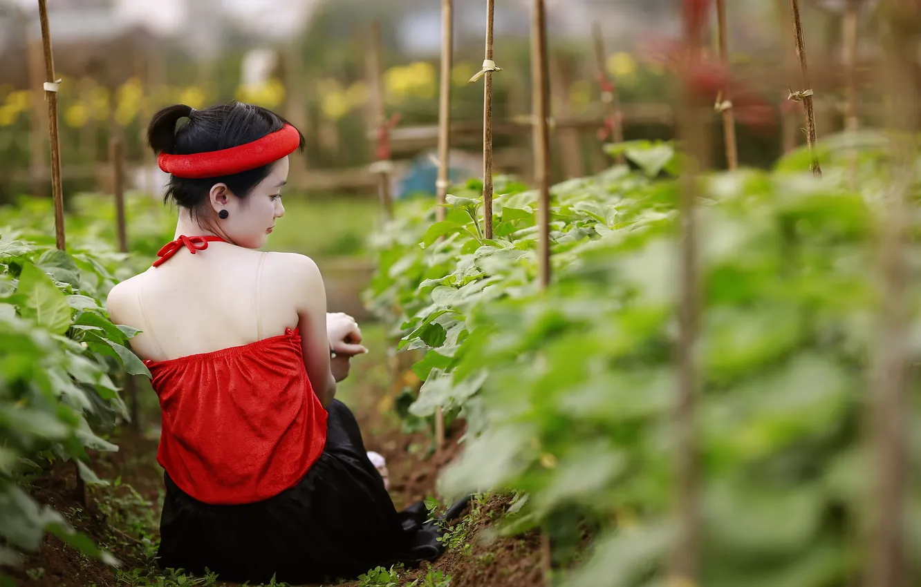 Photo wallpaper girl, background, the garden