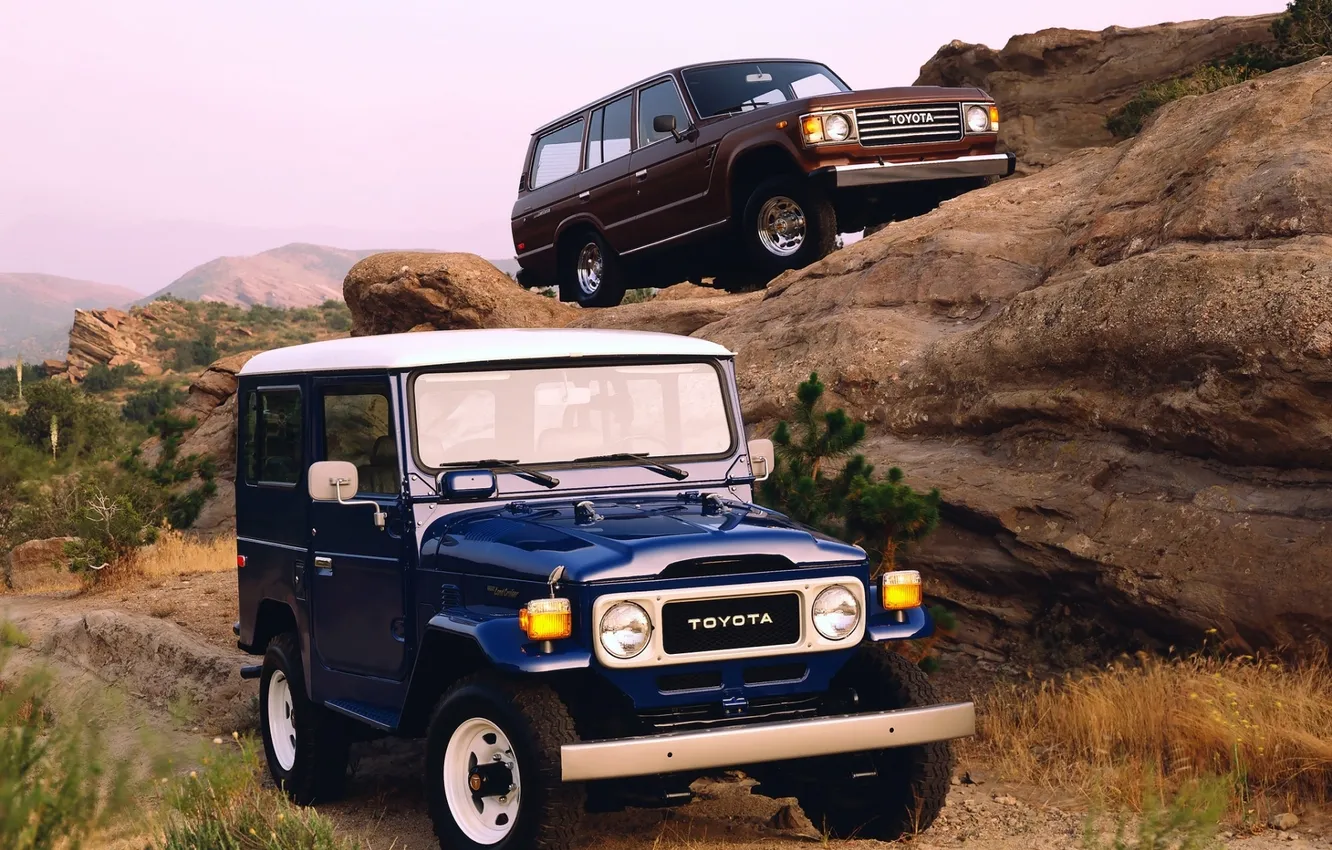 Photo wallpaper rocks, SUV, Toyota, Toyota, Land Cruiser, land cruiser, different generation