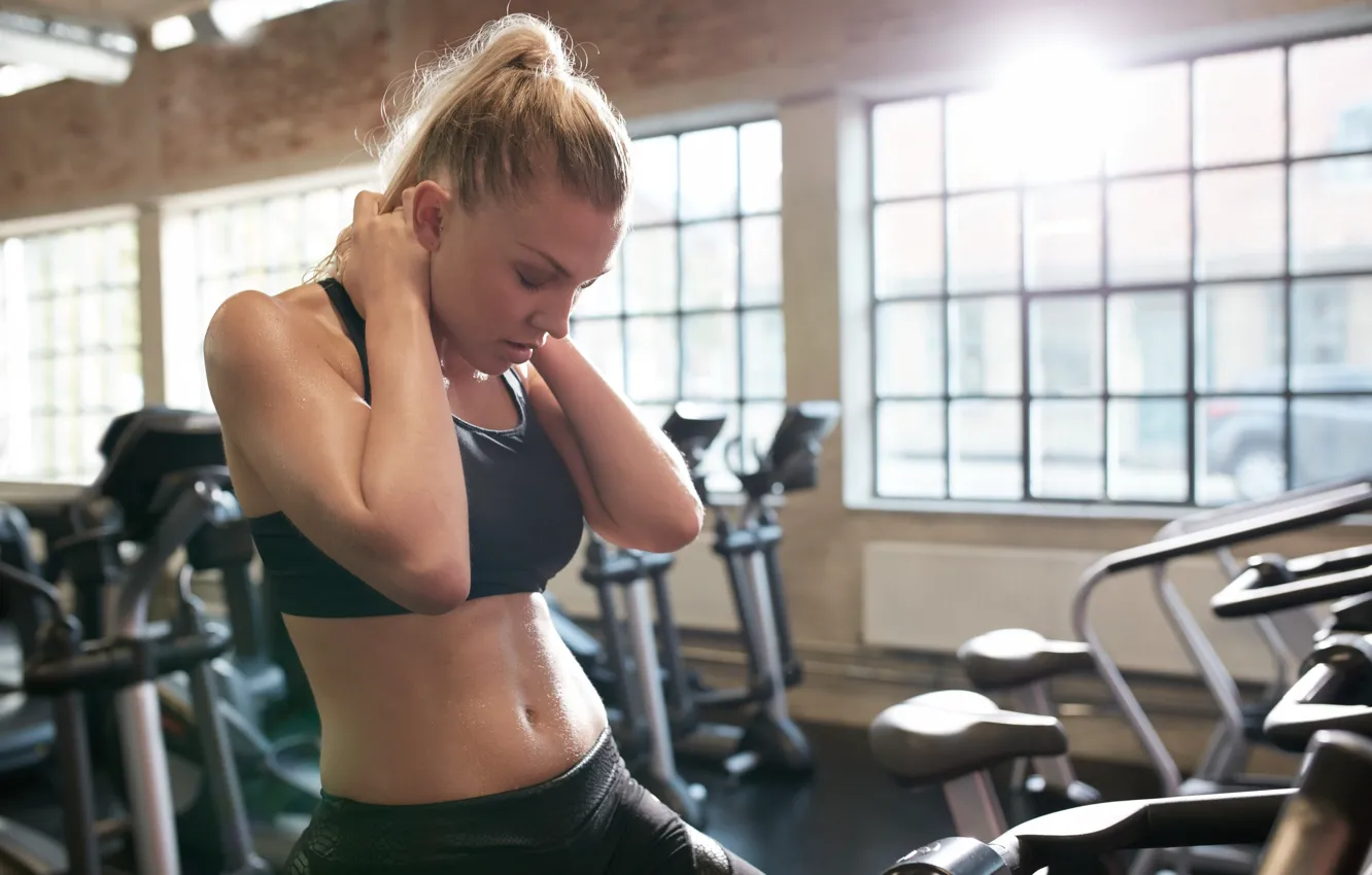 Photo wallpaper girl, pose, figure, fitness, trainer, fitness, gym