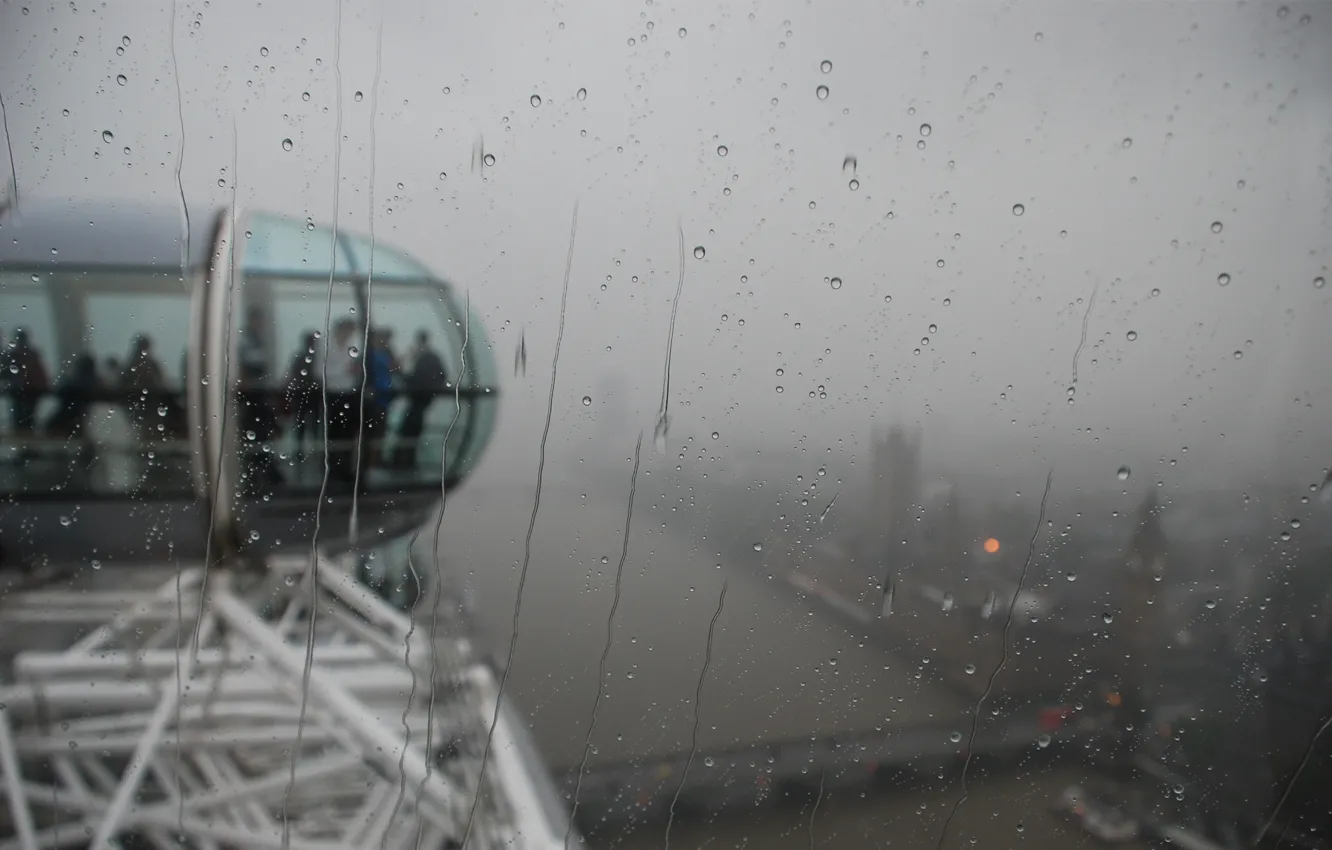 Photo wallpaper glass, drops, city, the city, people, rain, moisture, London