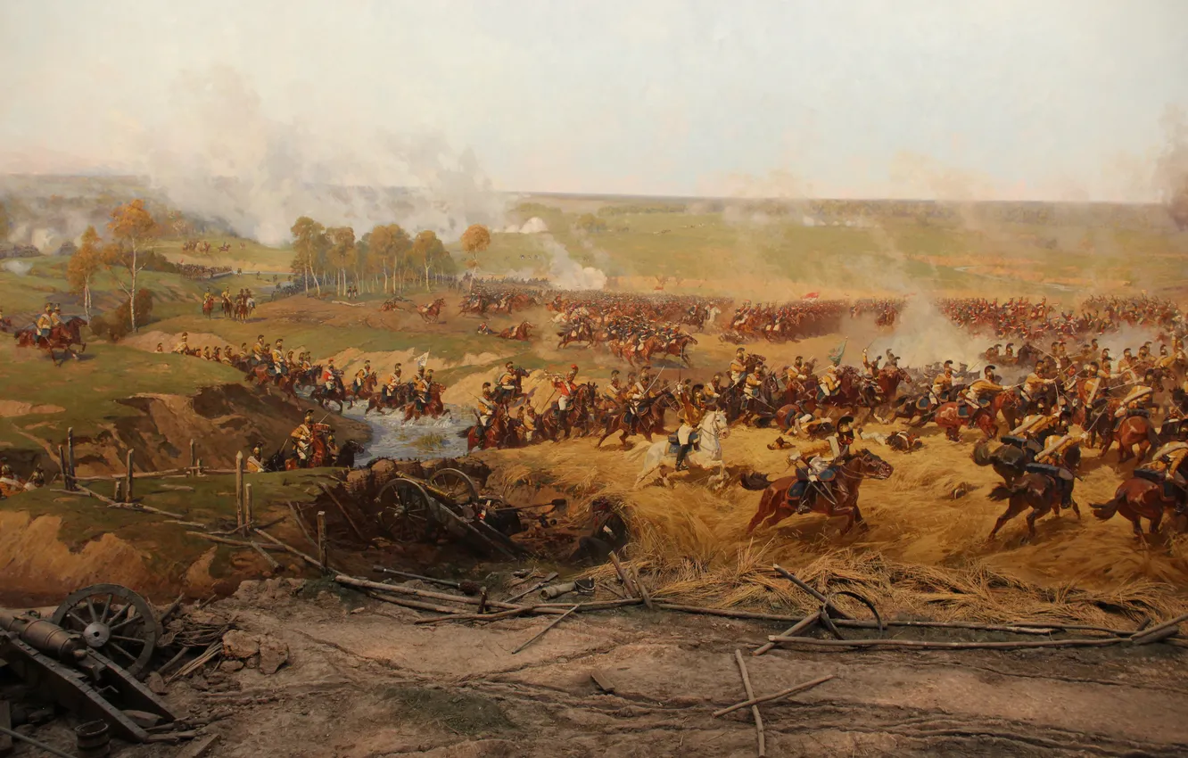 Photo wallpaper horse, smoke, picture, battle, soldiers, the battle, fragment, the Frenchman