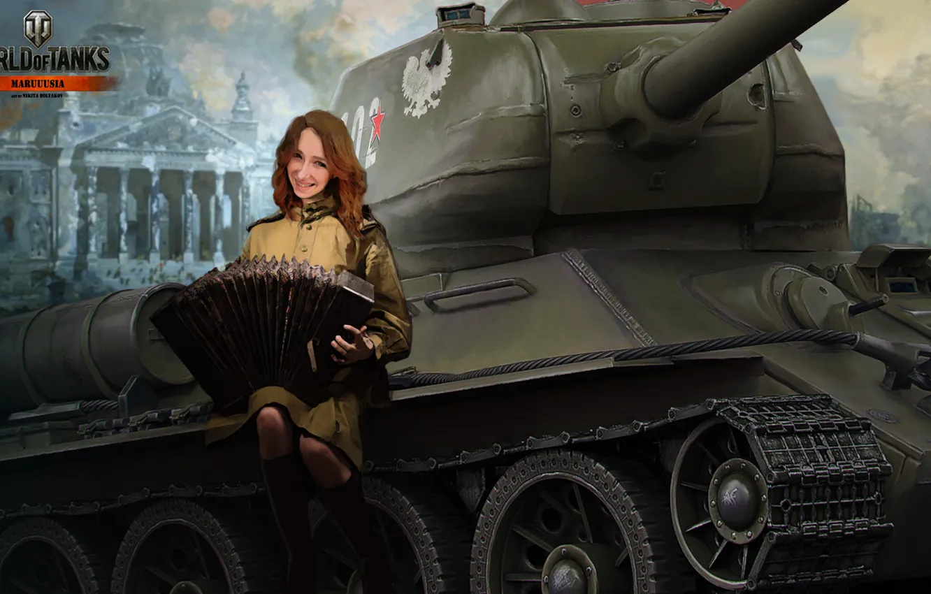 Photo wallpaper girl, tank, girl, tanks, Bayan, WoT, World of tanks, tank