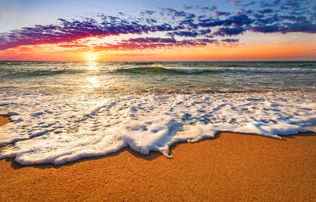 Photo wallpaper sand, sea, beach, the sky, water, landscape, sunset, nature