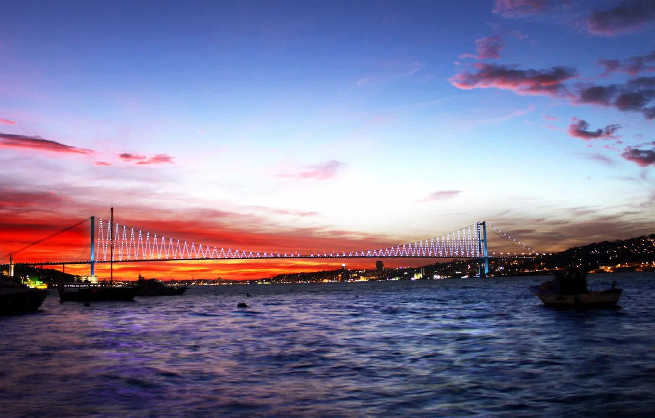 Photo wallpaper the sky, sunset, Strait, Istanbul, Turkey, Istanbul, Turkey, The Bosphorus