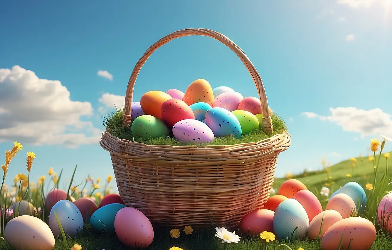 Photo wallpaper flowers, eggs, spring, colorful, Easter, flowers, spring, Easter