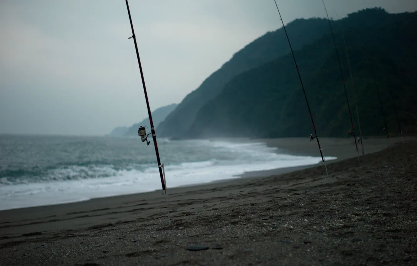 Photo wallpaper sea, fishing, fishing rods