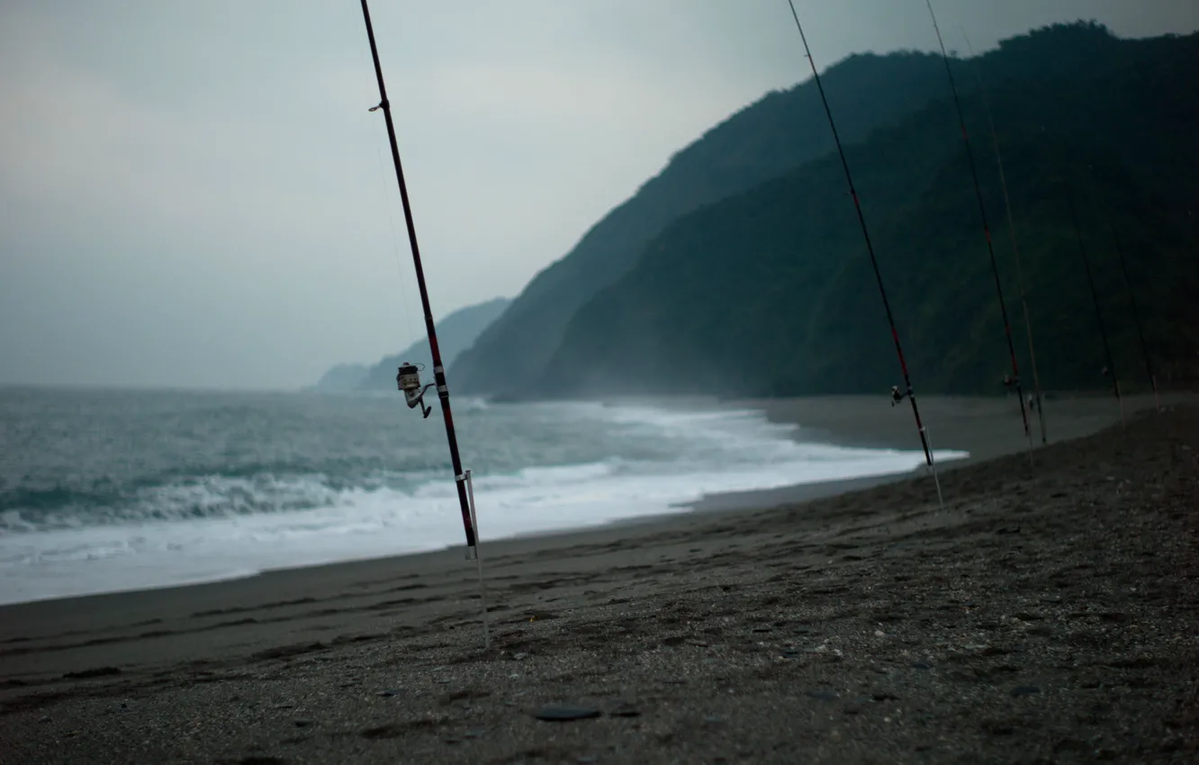 Photo wallpaper sea, fishing, rod