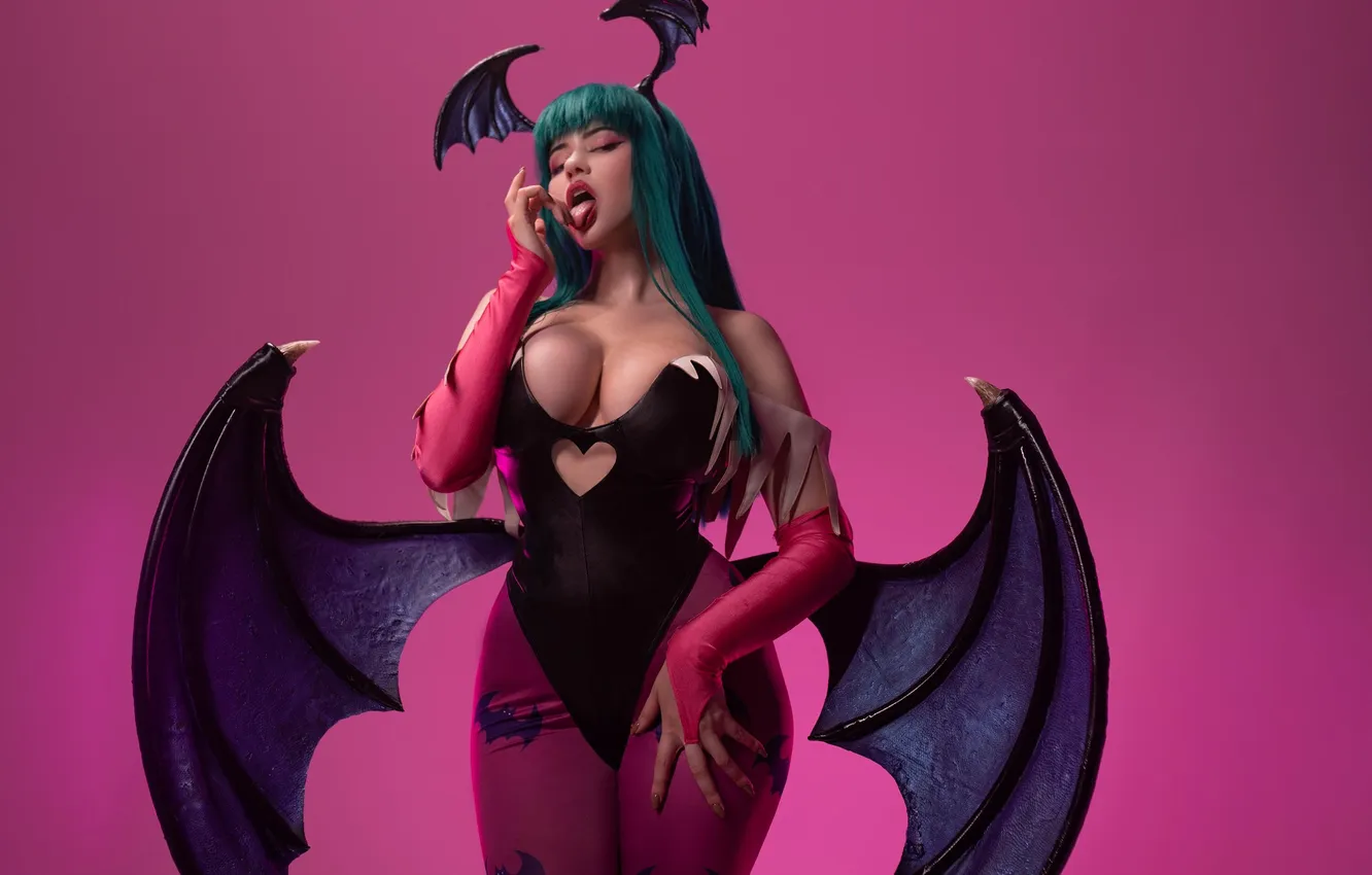 Photo wallpaper model, women, cosplay, Morrigan Aensland, Alina Becker, video game characters, cleavage cutout, Russian