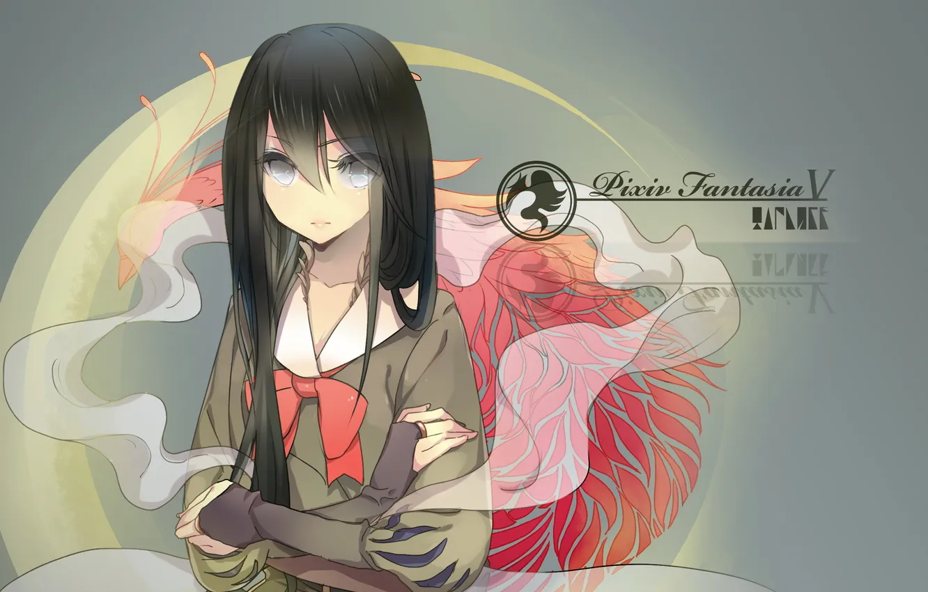 Photo wallpaper background, brunette, air, form, bow, shawl, Fantasiya, Pixiv