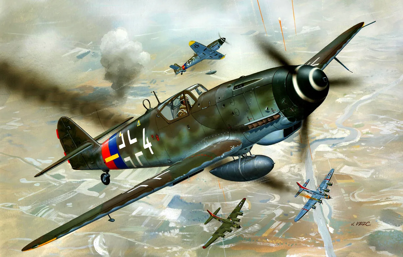 Photo wallpaper Messerschmitt, Bomber, B-17, Bf-109, Gustav, Bf.109G-10, External fuel tank