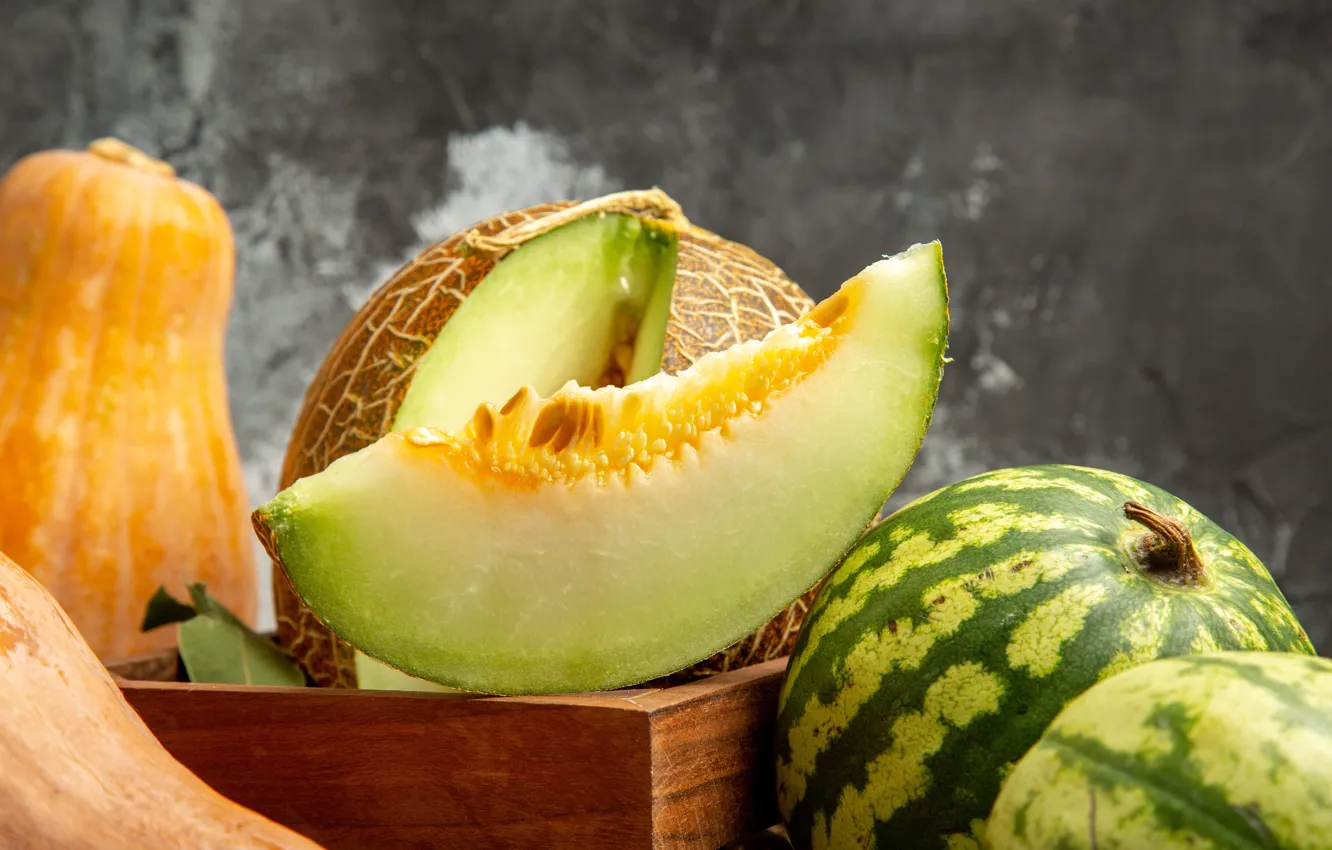 Photo wallpaper box, slices, slices, composition, melon