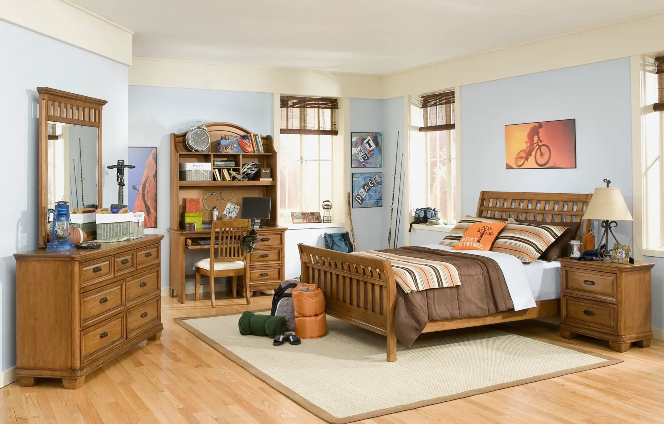 Photo wallpaper furniture, bed, interior, pillow, children's room