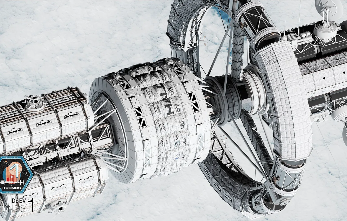 Photo wallpaper space, clouds, station, camera, Kronos 1 - WIP 2
