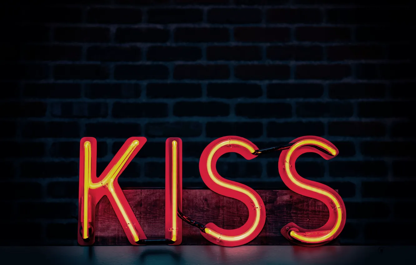 Photo wallpaper kiss, neon lights, neon sign