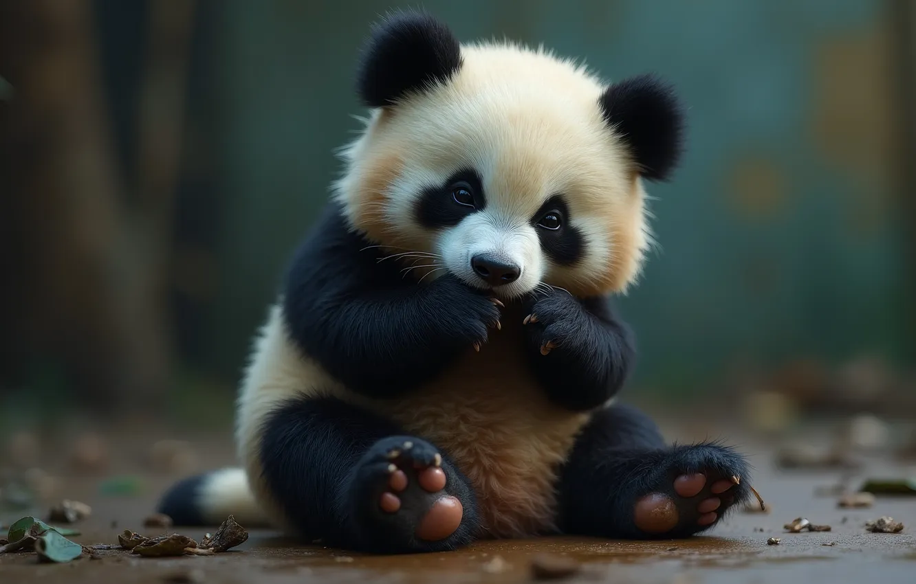 Photo wallpaper solo, sitting, panda, full body