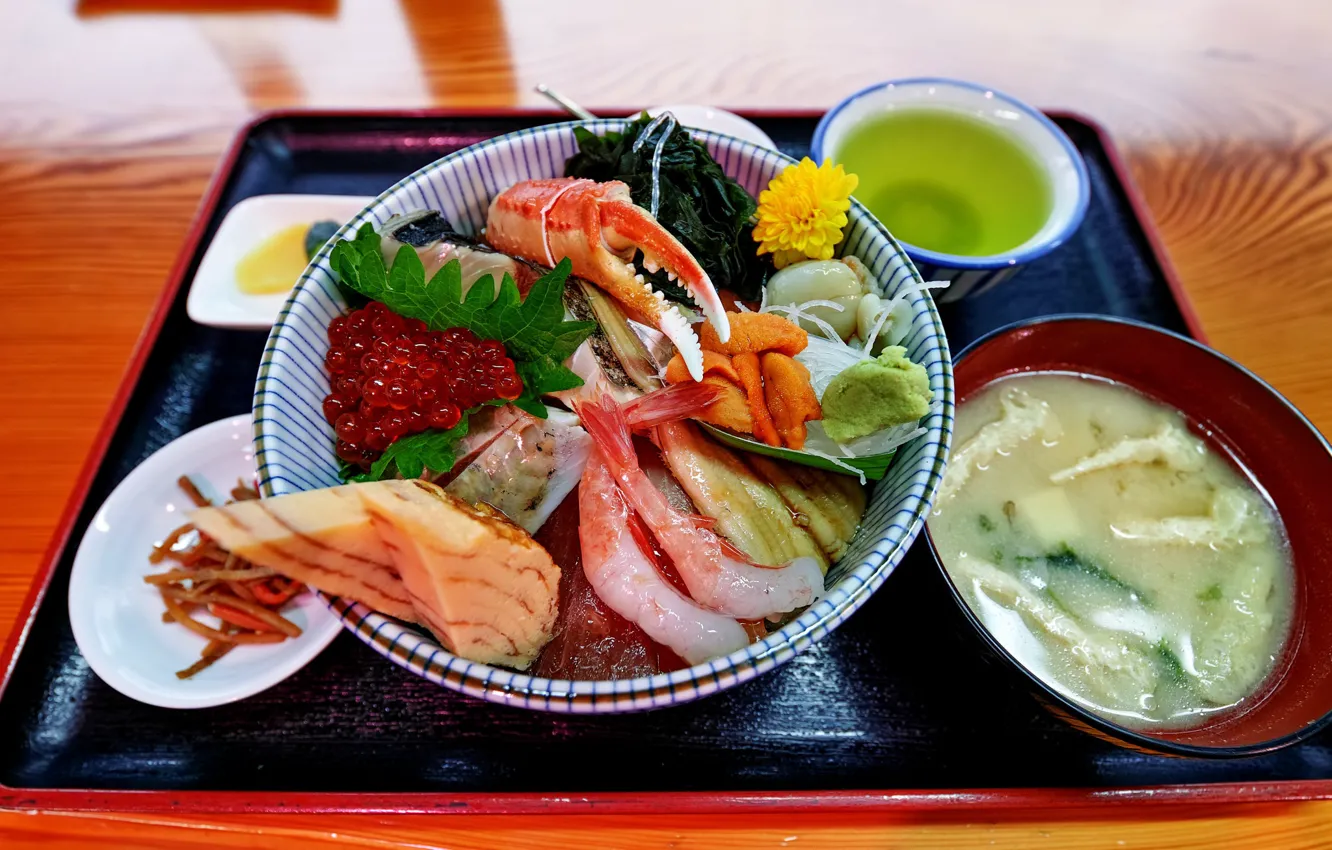 Photo wallpaper dish, sushi, seafood