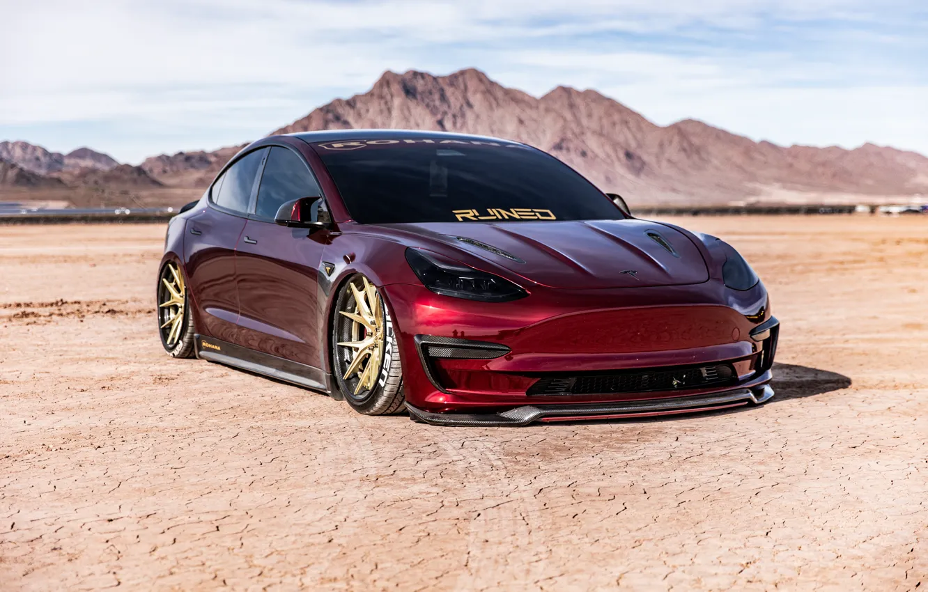 Photo wallpaper red, desert, Tesla