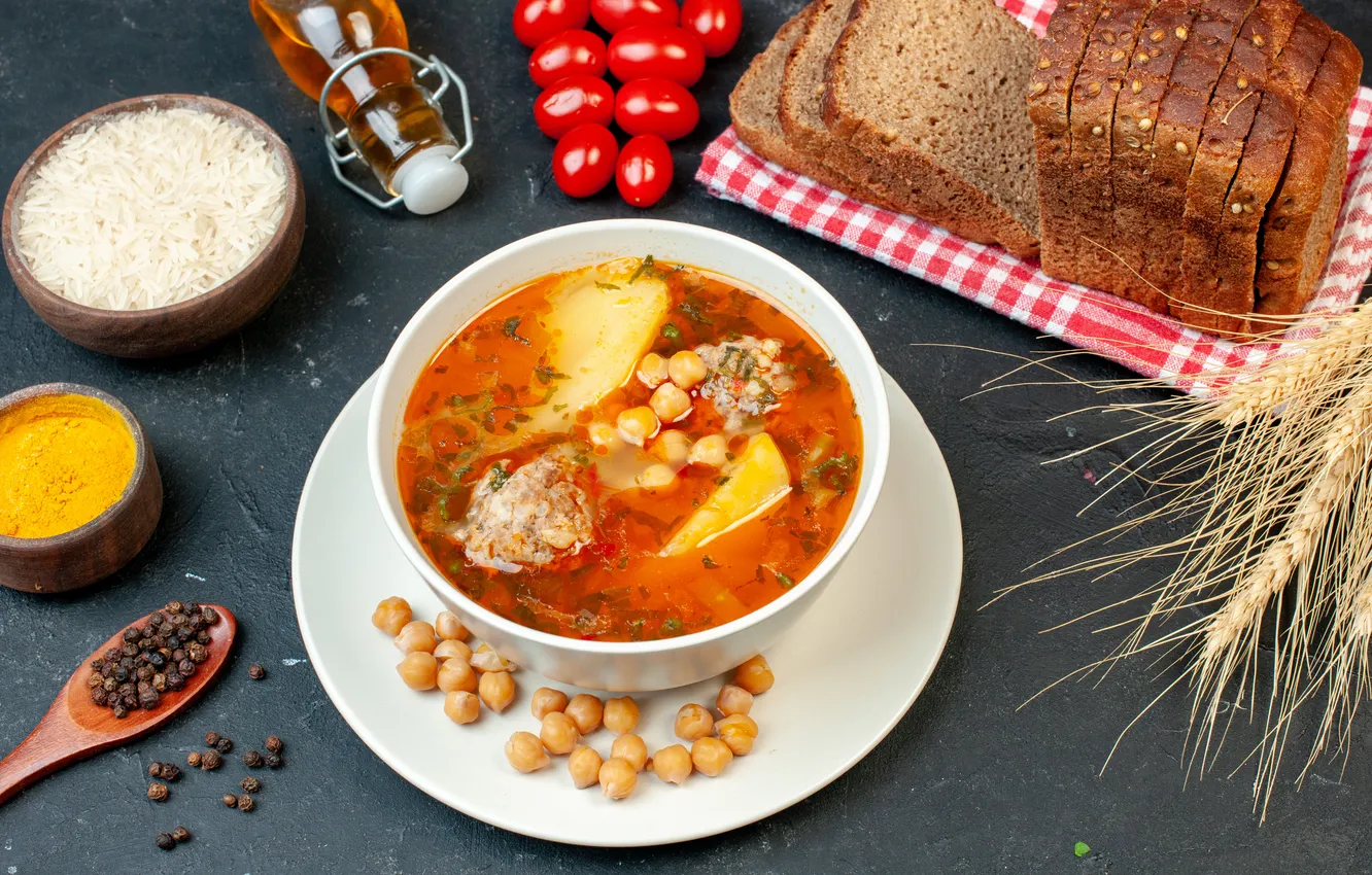 Photo wallpaper delicious, soup, meat, potatoes, consists