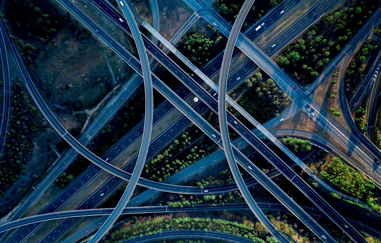 Photo wallpaper road, machine, crossroads