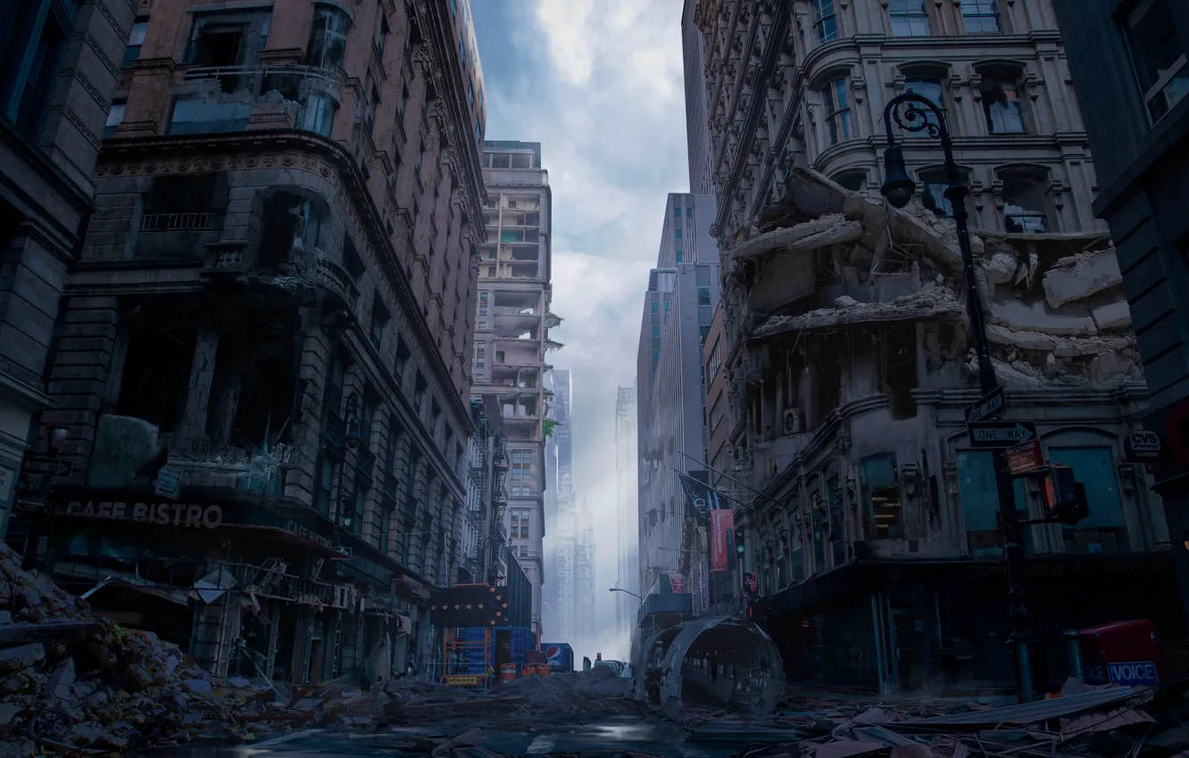 Photo wallpaper the city, street, building, devastation, Downtown Ruins