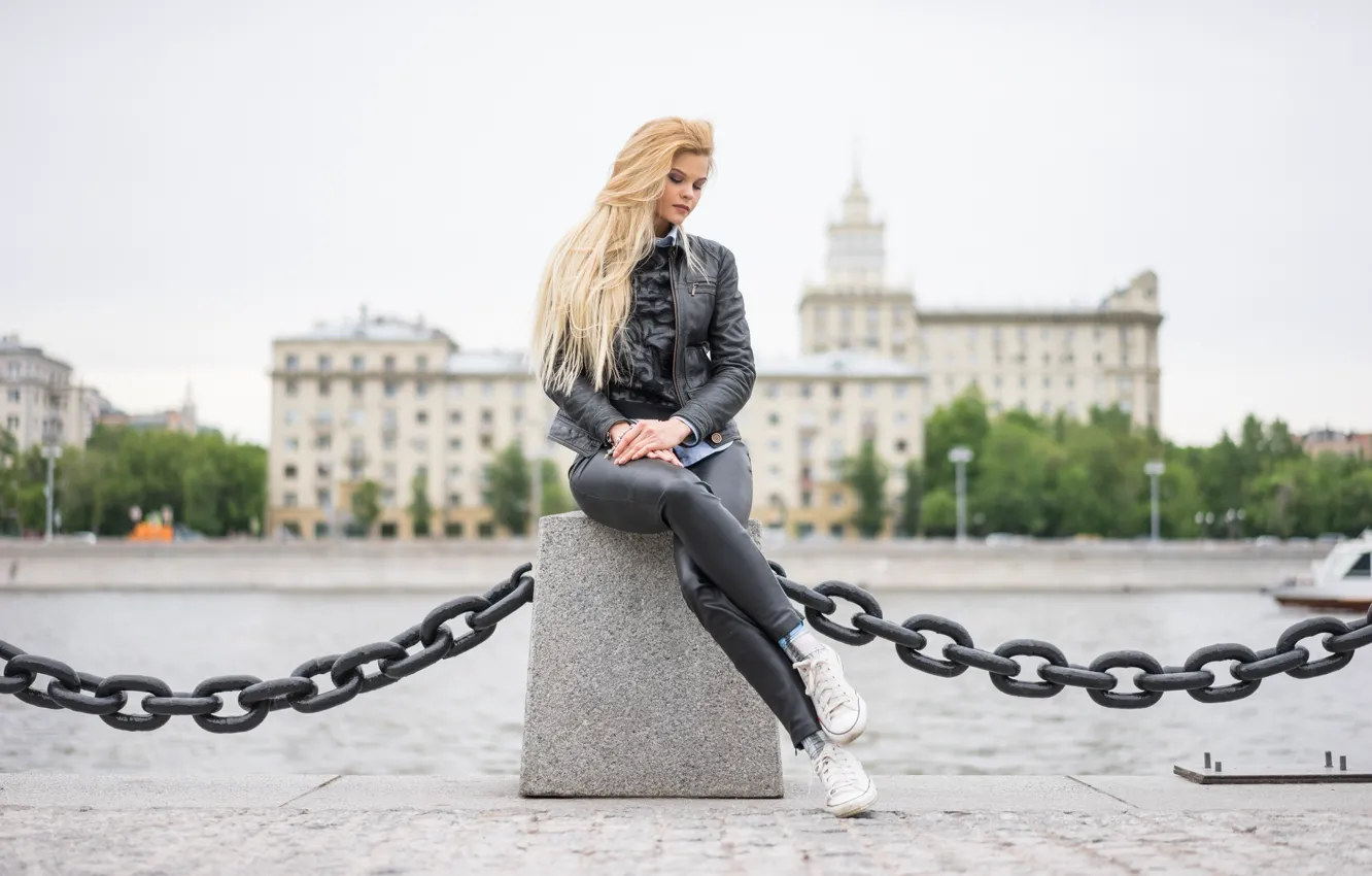 Photo wallpaper face, style, river, model, hair, jacket, chain, Elena