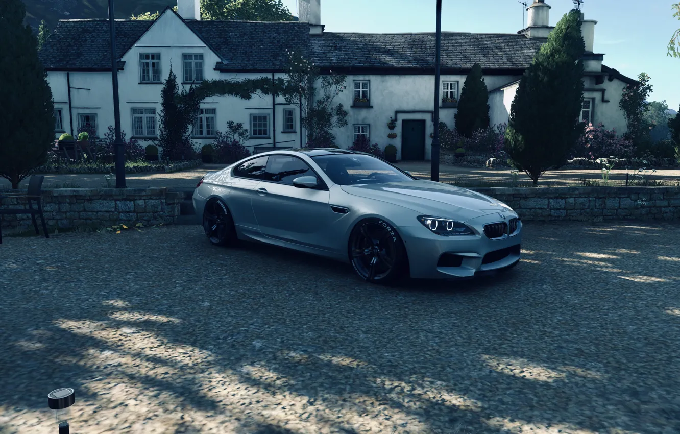 Photo wallpaper HDR, BMW, House, Sky, Flower, Tree, Coupe, Game