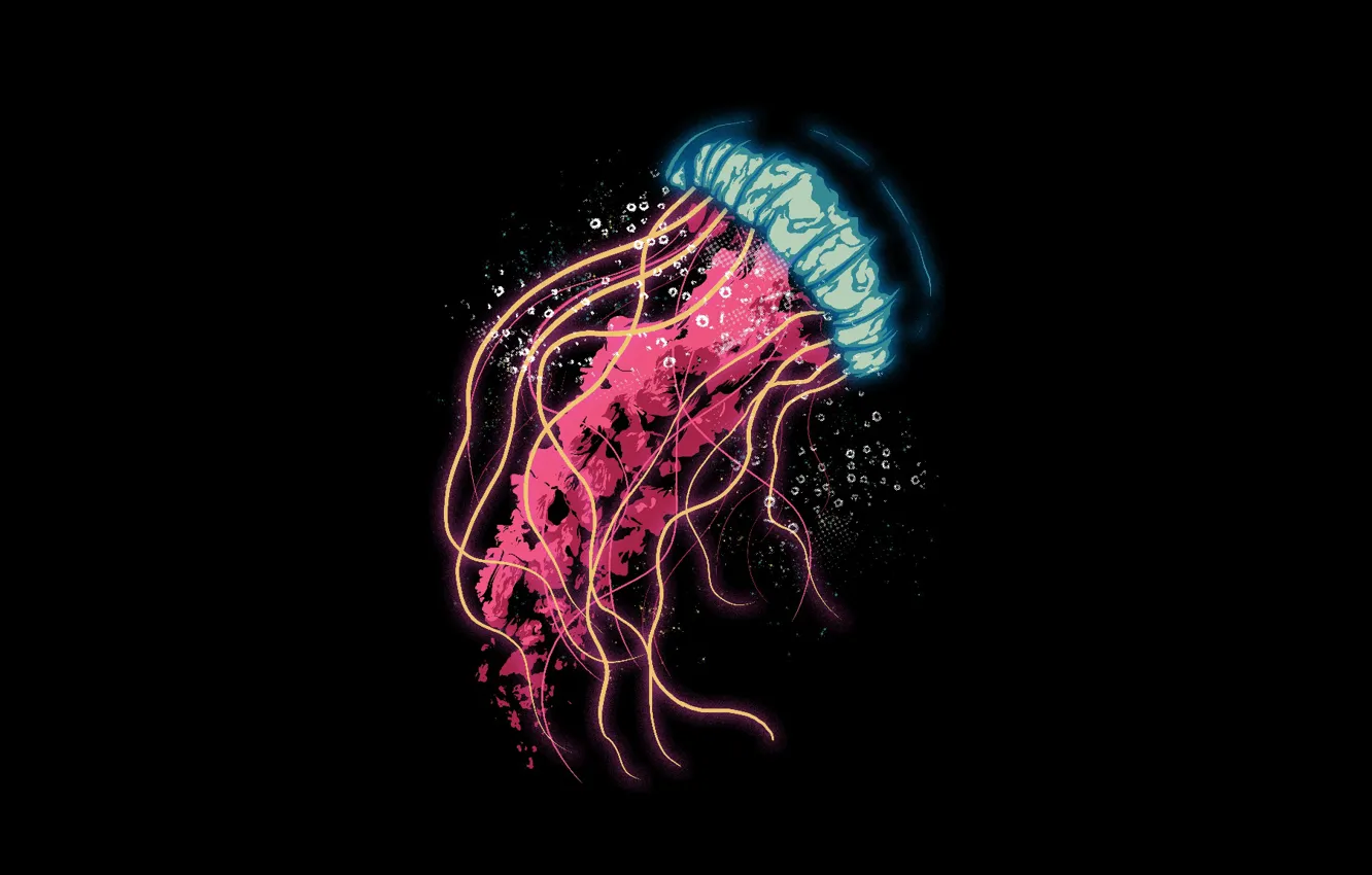Photo wallpaper jellyfish, tentacles, black background