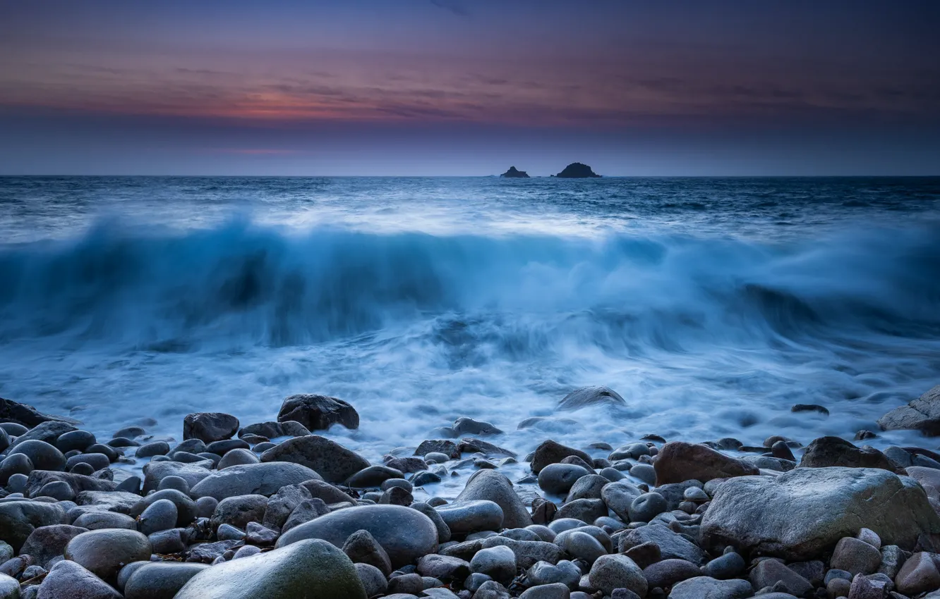 Photo wallpaper sea, pebbles, stones, shore, surf