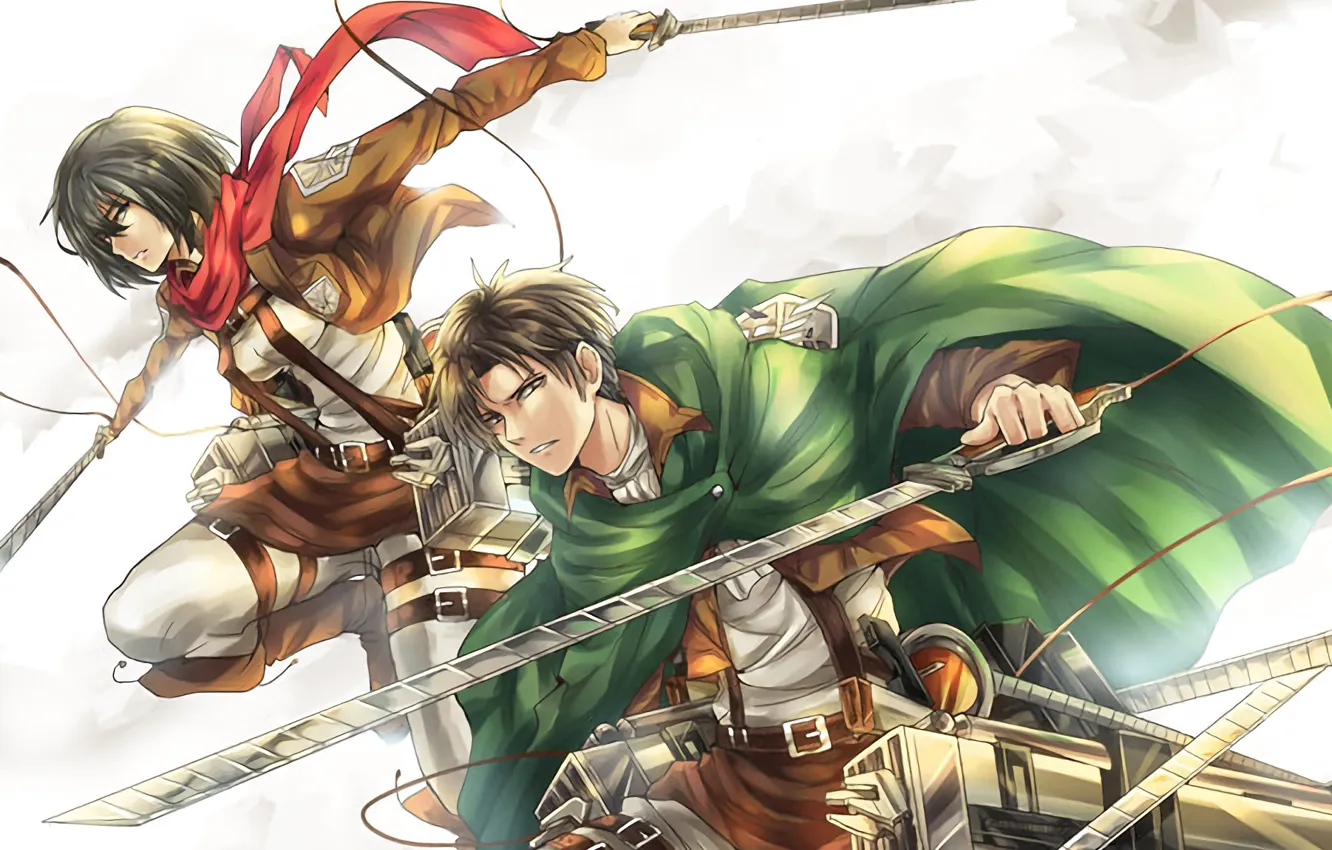 Photo wallpaper anime, art, Mikasa, Shingeki no Kyojin, Eren, Attack of the titans