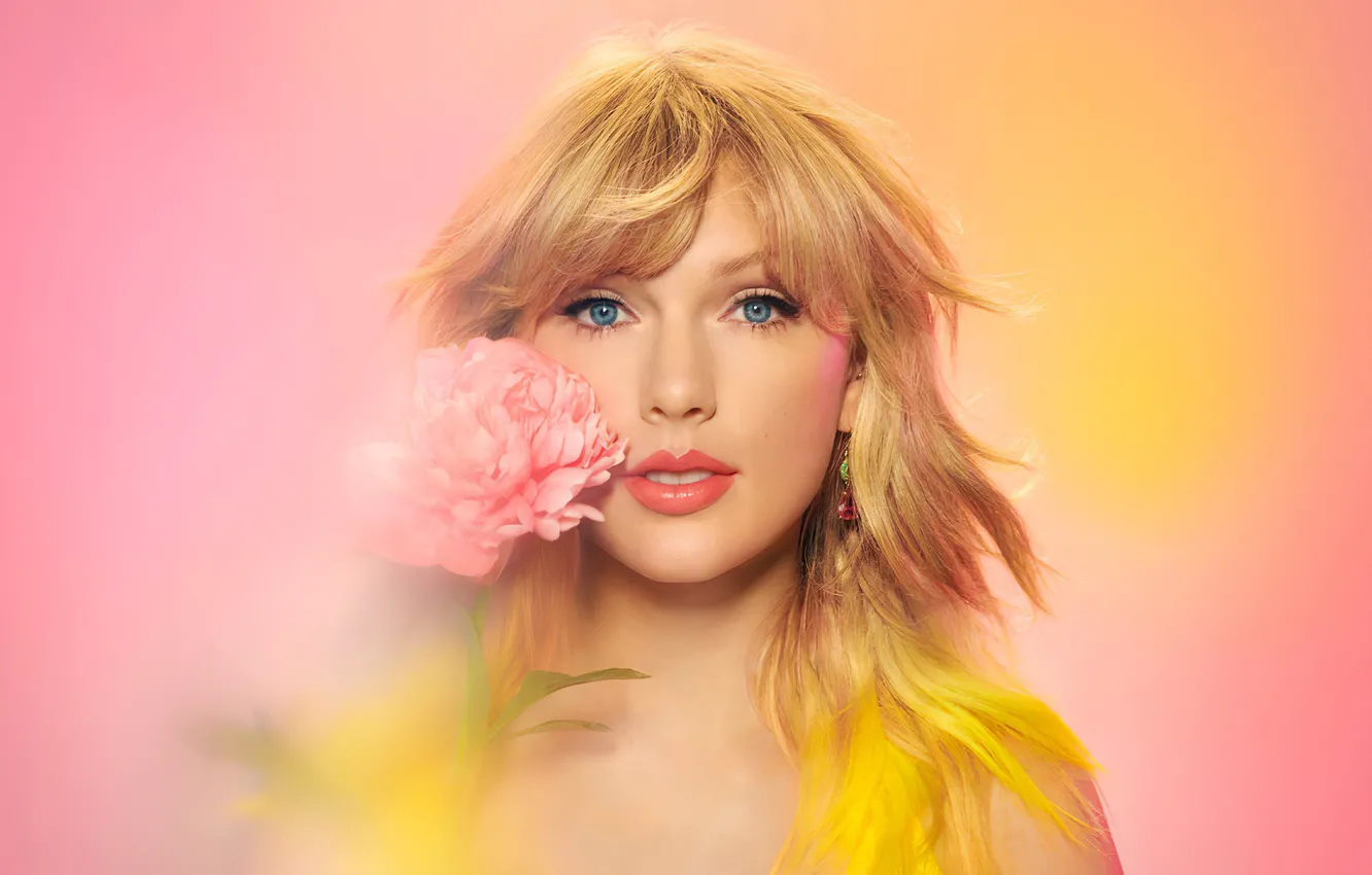 Photo wallpaper flowers, look, face, girl, Taylor Swift