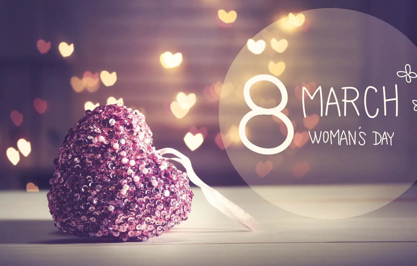Photo wallpaper gift, March 8, hearts, bokeh, Women's Day