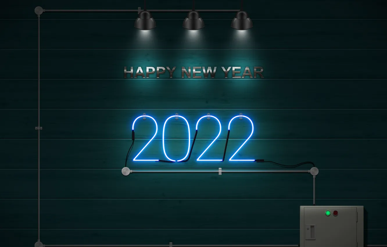 Photo wallpaper happy new year, 2022, neon sign, 2022 year