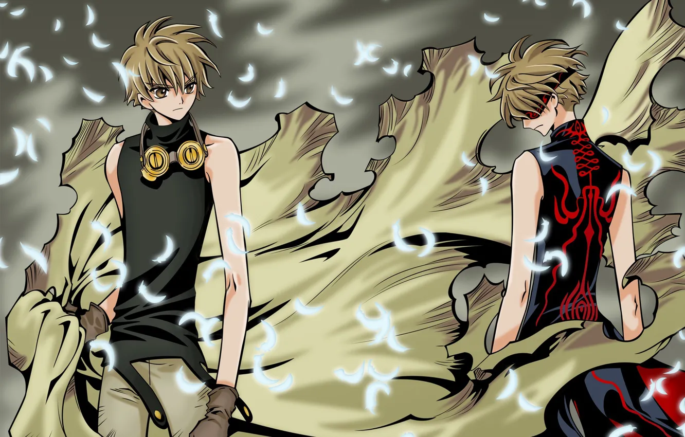 Photo wallpaper anime, petals, mask, art, glasses, guy, cloak, Tsubasa Reservoir Chronicles