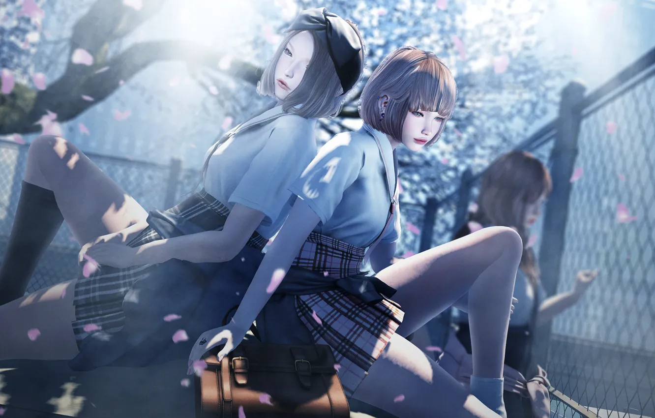 Photo wallpaper girl, schoolgirl, Asian