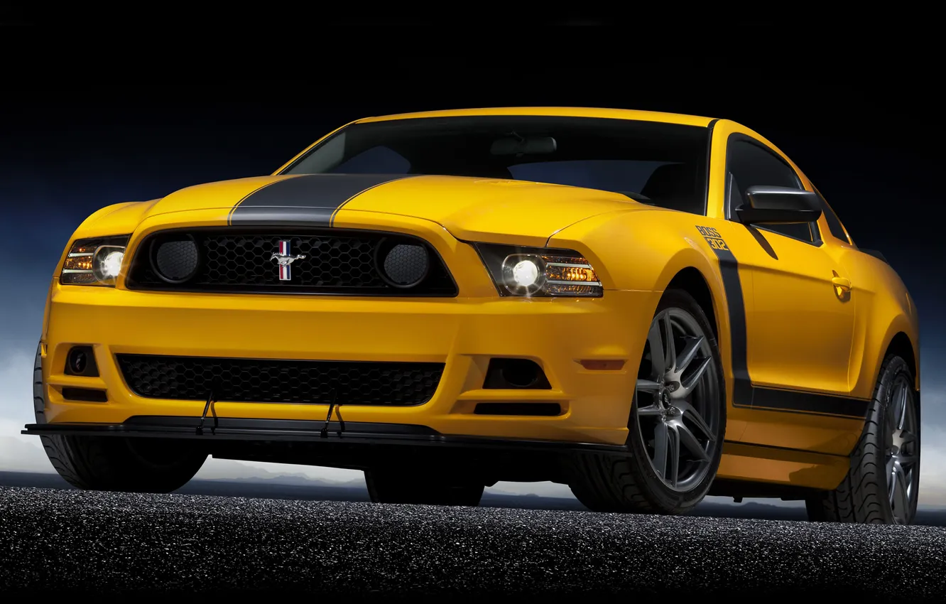 Photo wallpaper yellow, strip, lights, Mustang, Ford, Mustang, muscle car, Ford