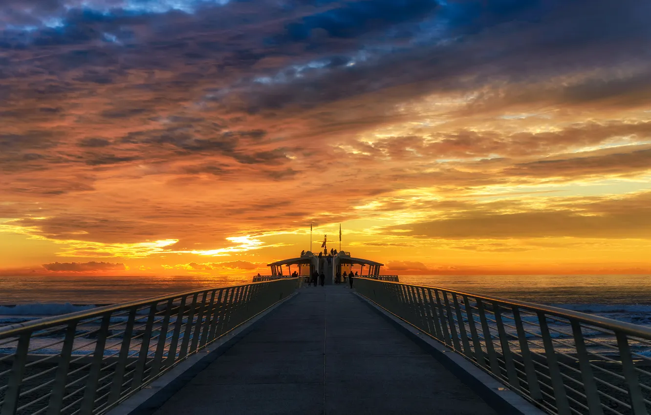 Photo wallpaper ocean, sunset, cloud, pier
