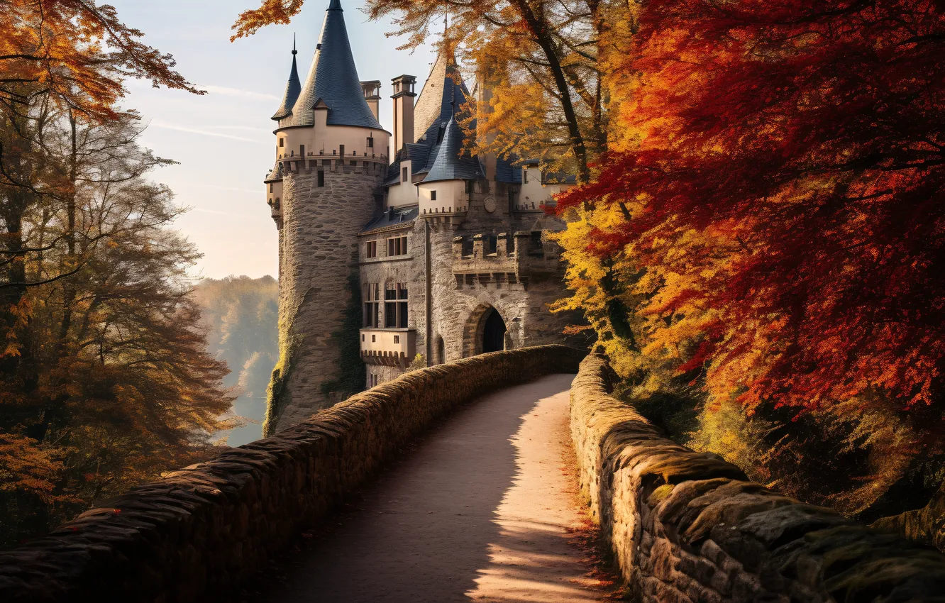 Photo wallpaper autumn, landscape, castle, landscape, beautiful, autumn, castle, ancient