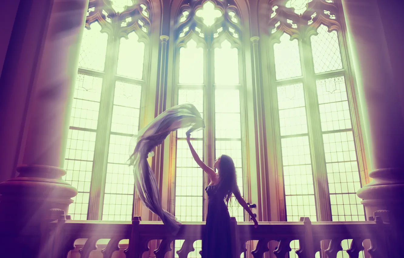 Photo wallpaper girl, pose, window