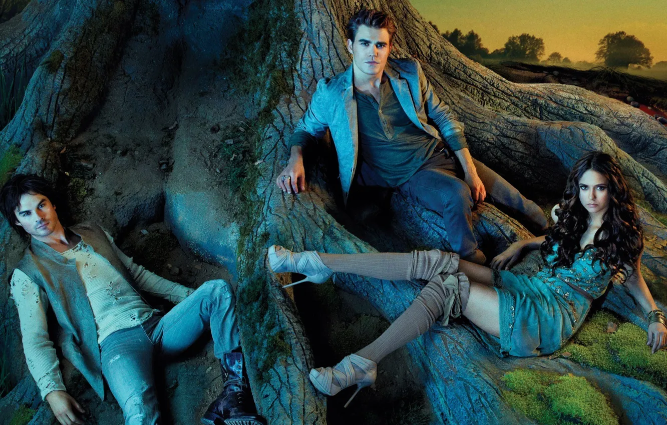 Photo wallpaper Nina Dobrev, Nina Dobrev, The Vampire Diaries, The vampire diaries, Ian Somerhalder, Ian Somerhalder, Paul …