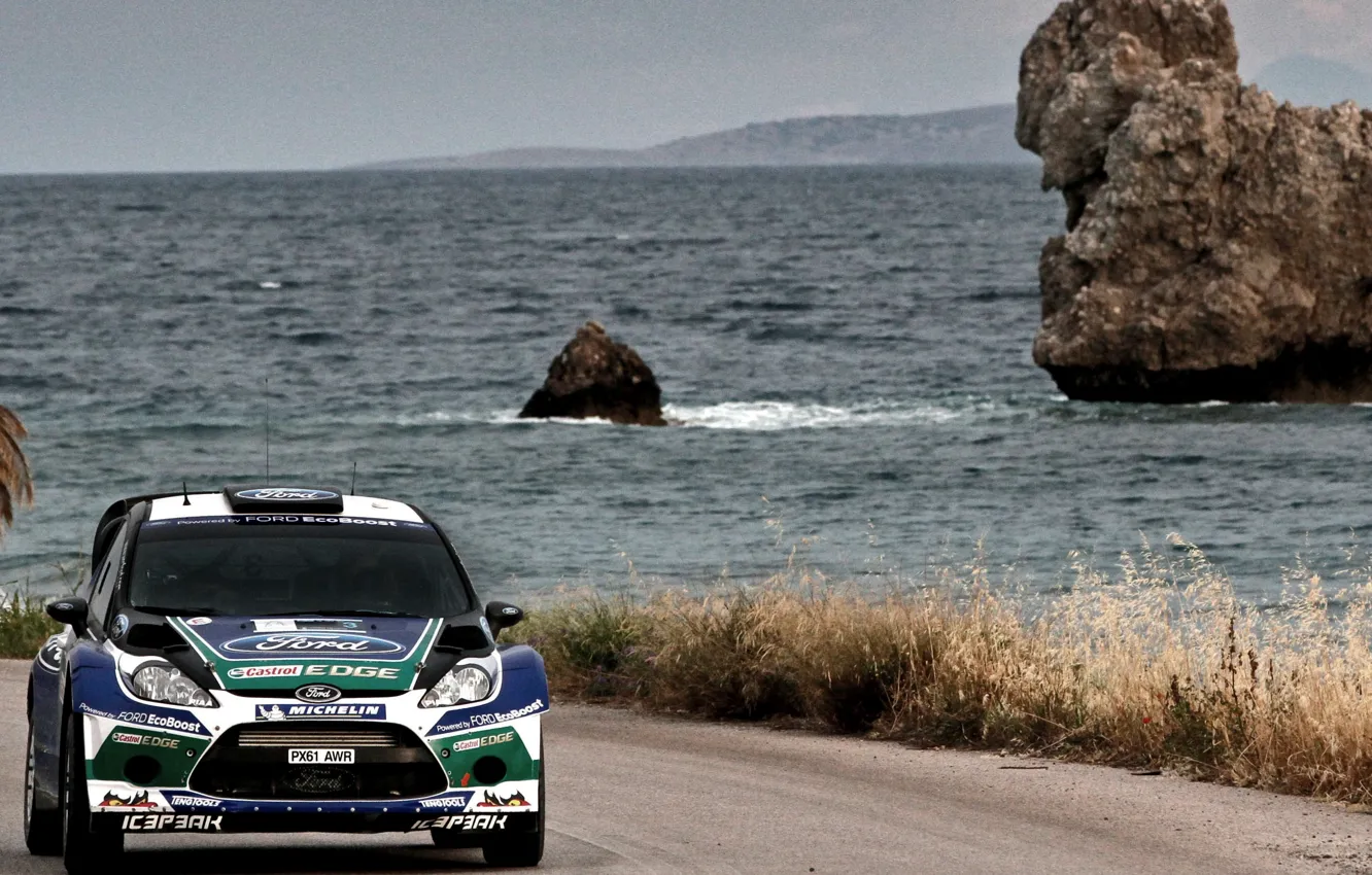 Photo wallpaper Ford, Water, Sea, Road, Greece, Race, WRC, Rally