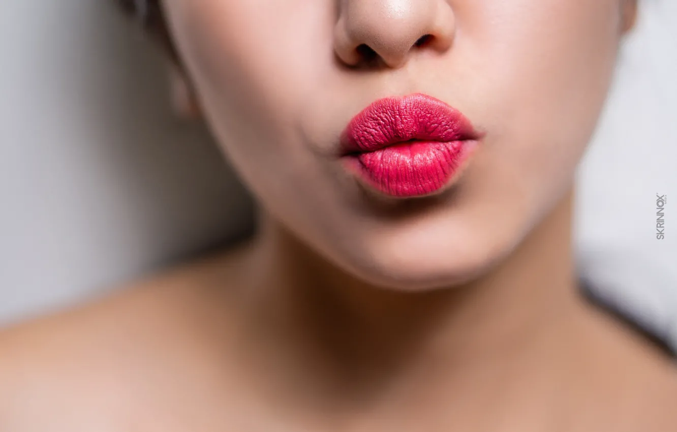 Photo wallpaper Love, Pink, Sexy, Girls, Skin, Lips, Texture, Lipstick