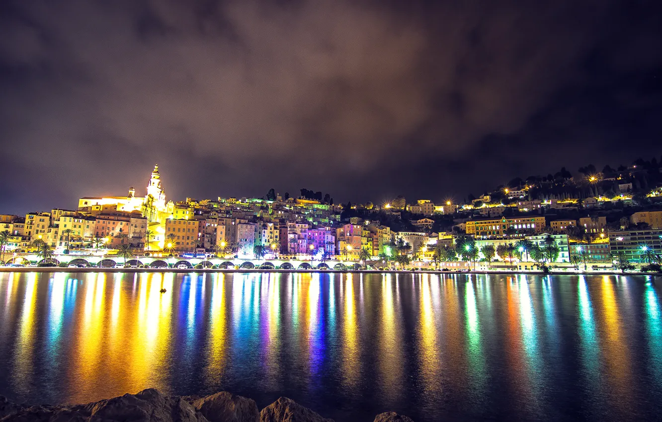 Photo wallpaper night, France, mentone