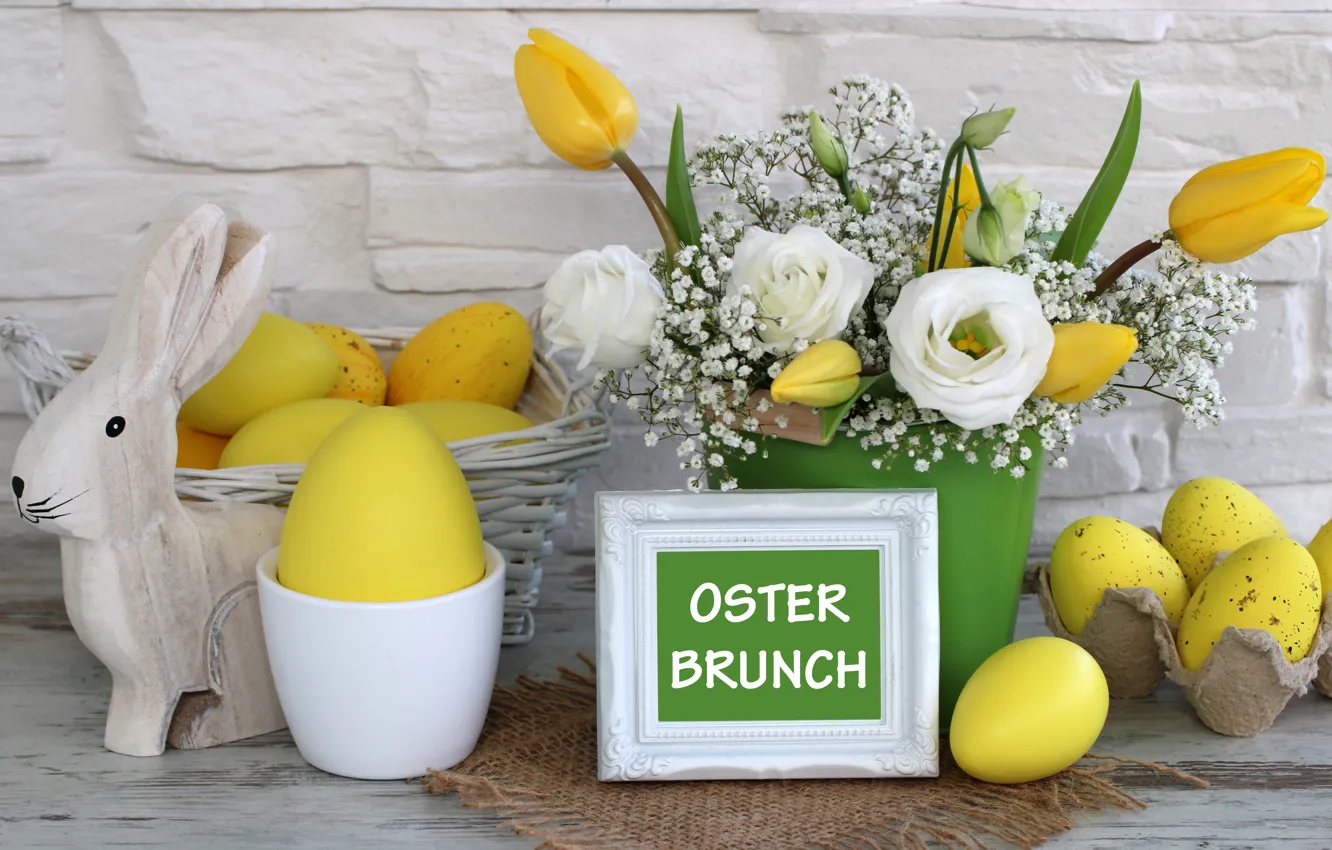 Photo wallpaper flowers, holiday, eggs, Easter, eggs, bunny, decoration