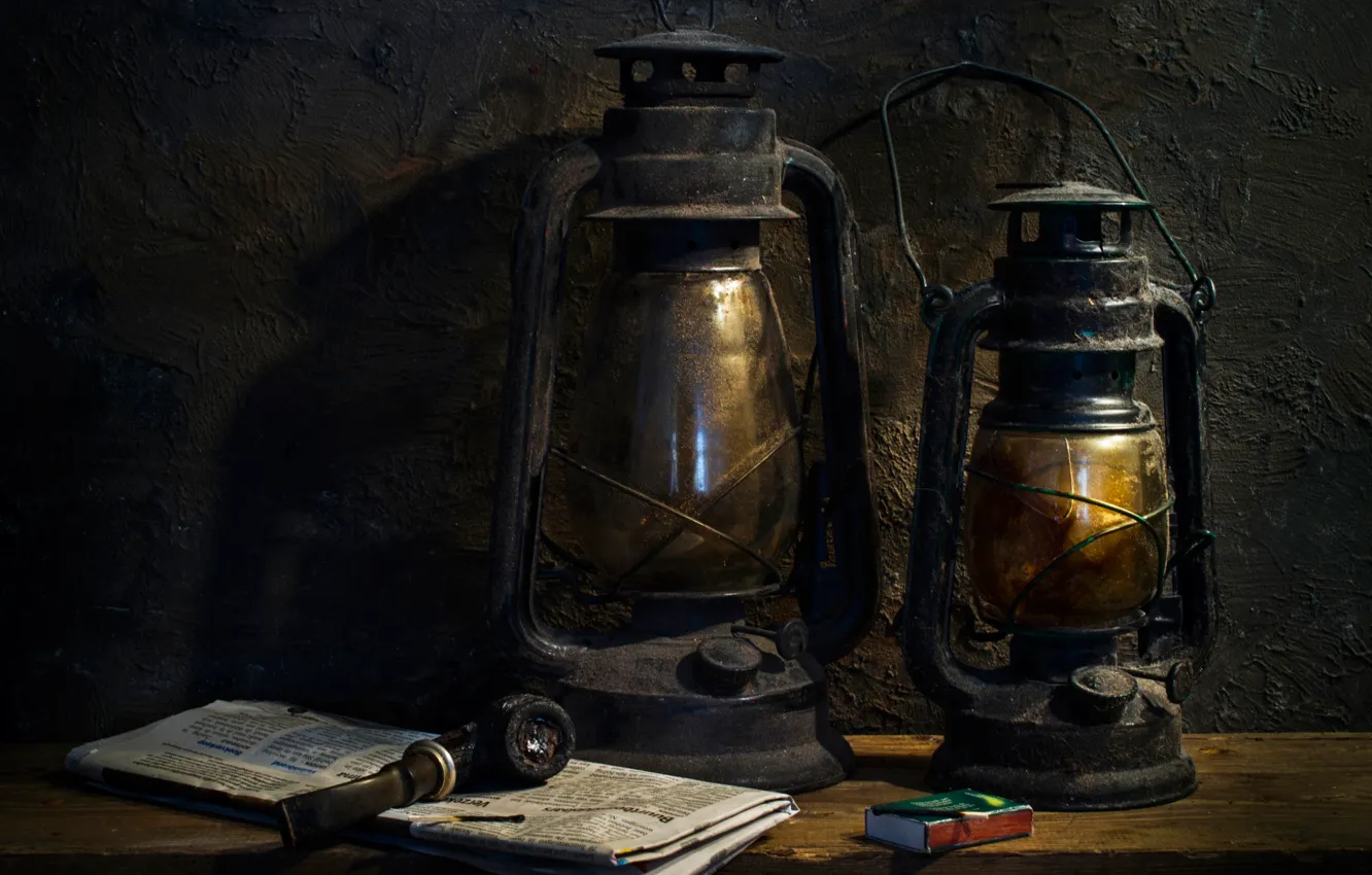 Photo wallpaper old, tube, lights, still life, lanterns