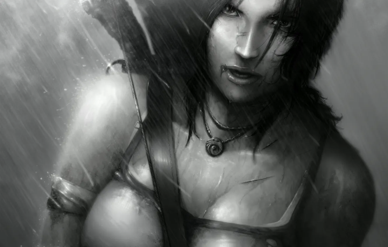 Photo wallpaper look, girl, face, weapons, rain, hair, the game, hands