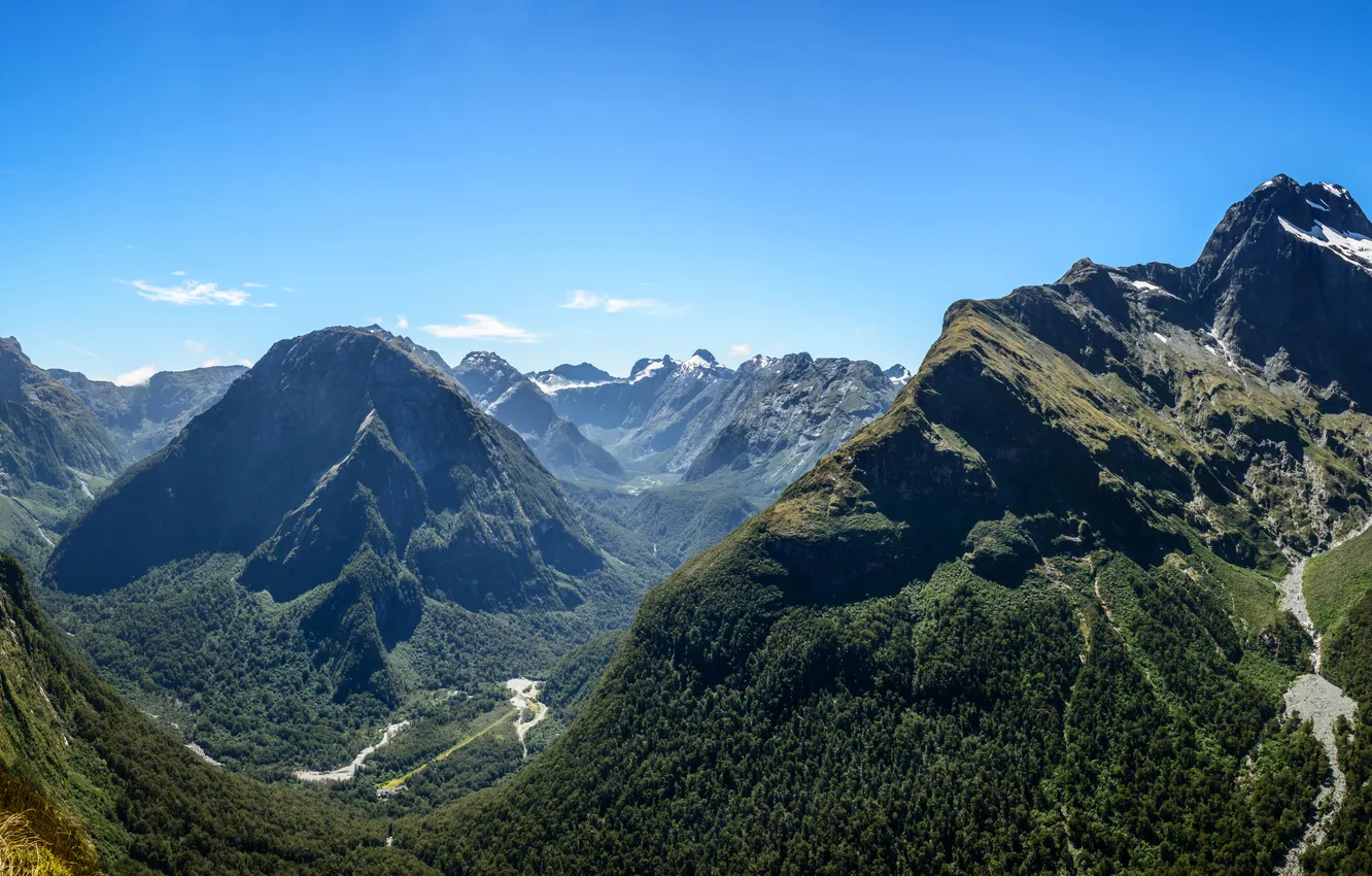 Photo wallpaper mountains, New Zealand, panorama, gorge, Southland