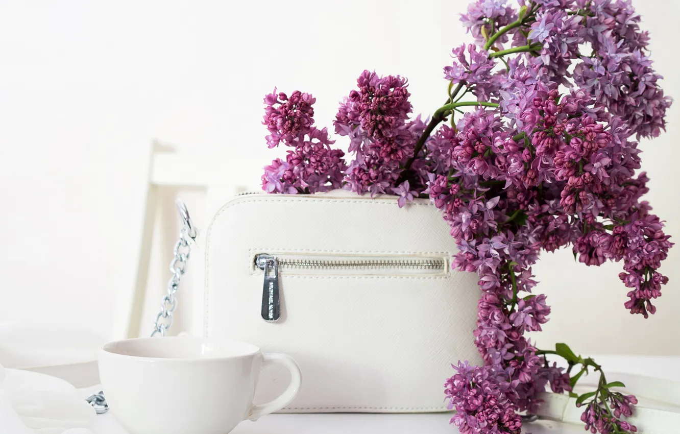 Photo wallpaper Cup, bag, lilac, cup, bag, lilac