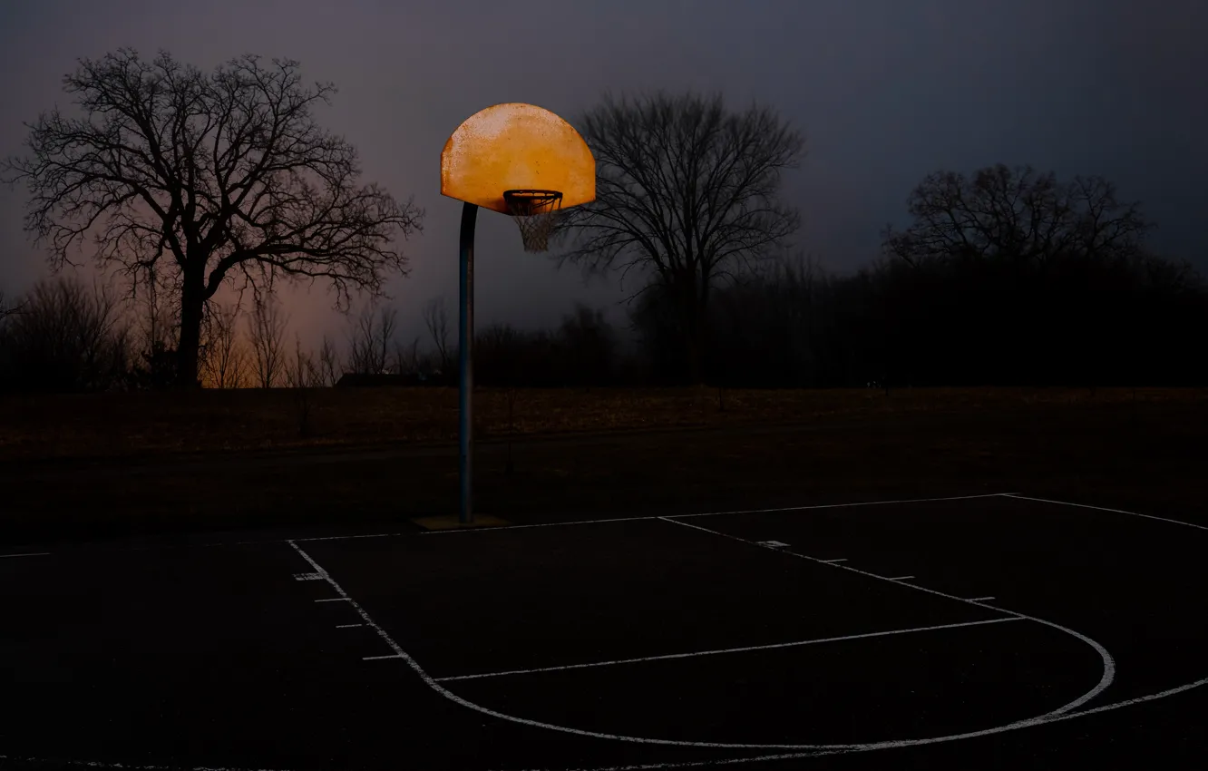 Photo wallpaper night, sport, basketball, Playground